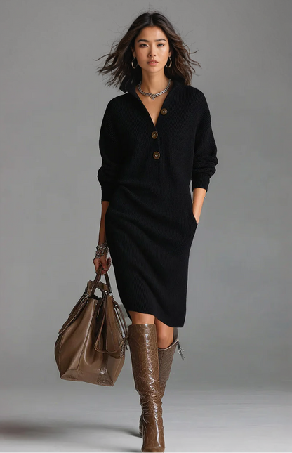 Britt™ | Elegant ribbet midi-kjole