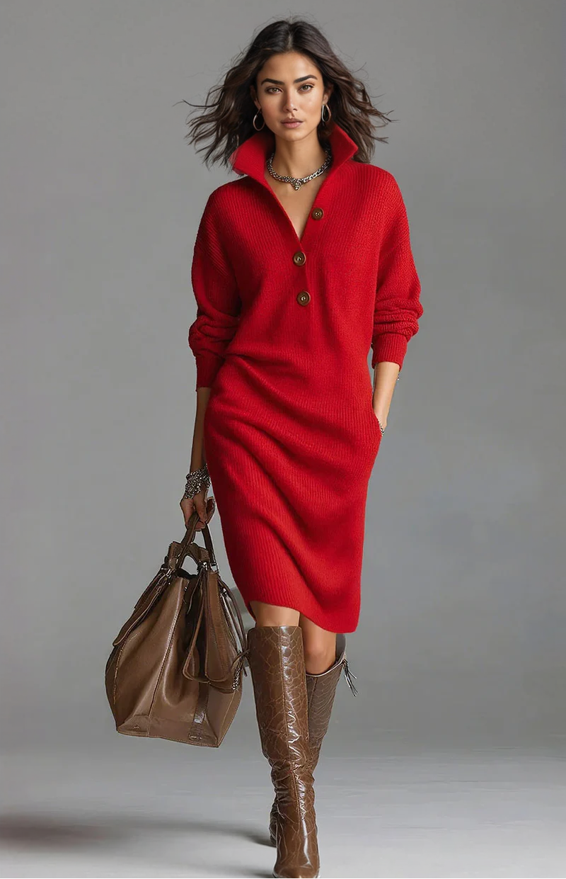 Britt™ | Elegant ribbet midi-kjole