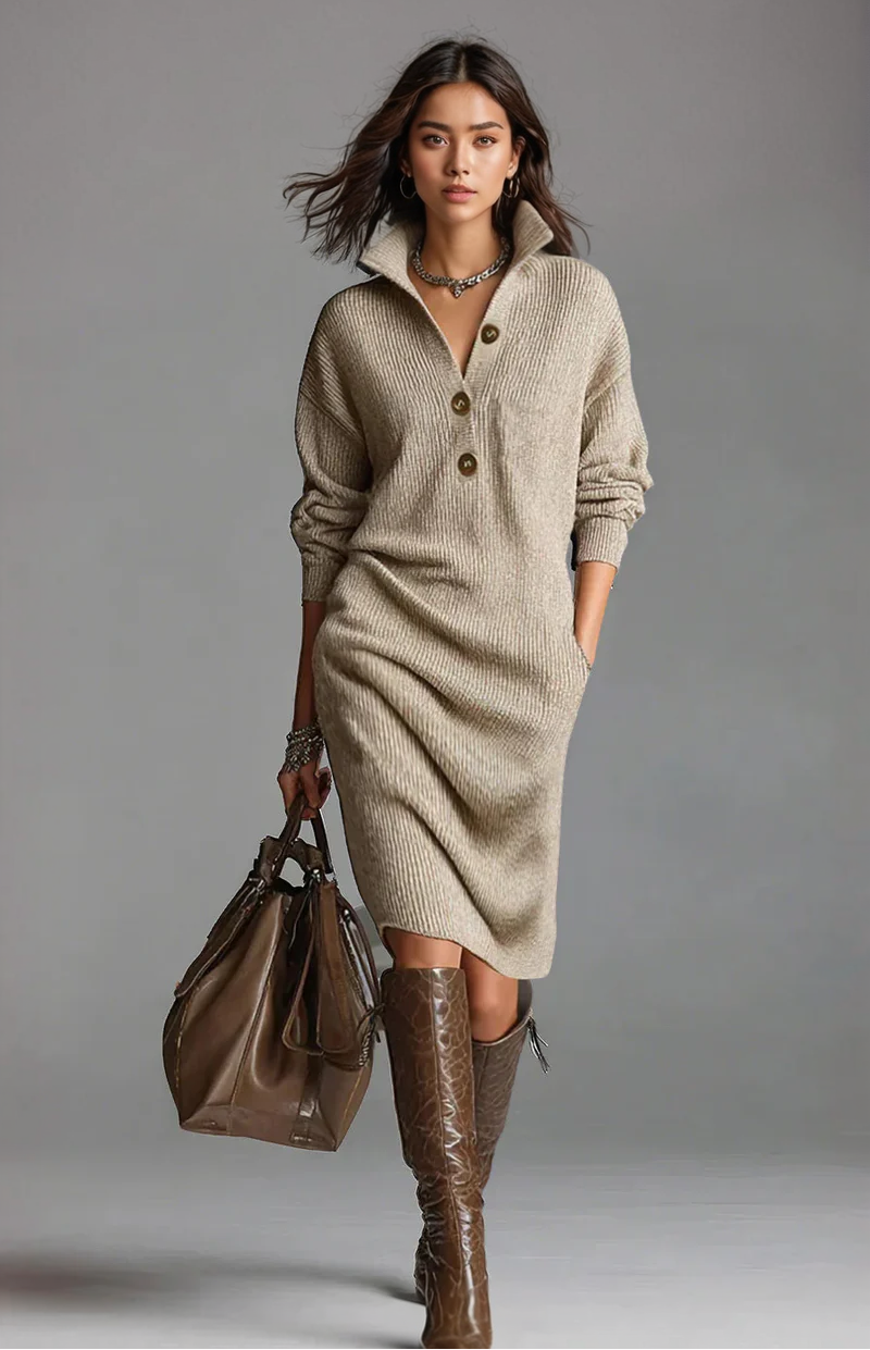 Britt™ | Elegant ribbet midi-kjole