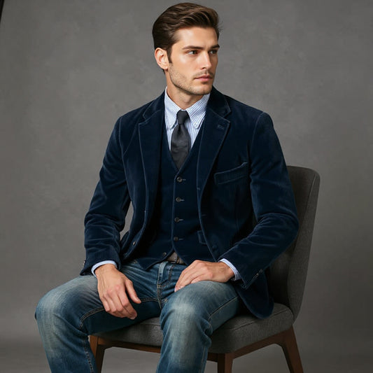 Thomas™ | Herres Fløjls Jakke & Vest Sæt